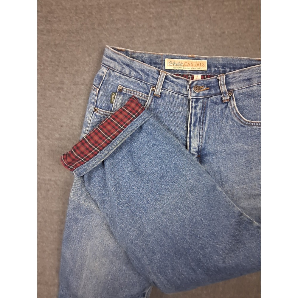 Cabelas Women Jeans 6 Blue Denim Plaid Flannel Lined Cabincore Rustic Lumberjack